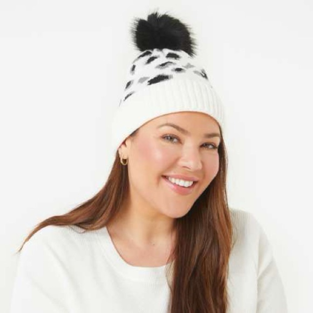 Virginia Wolf White + Gray Leopard Knitted Hat